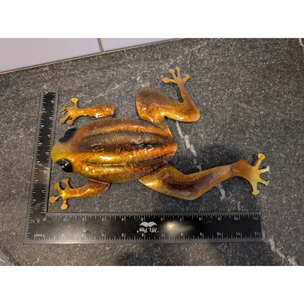 Metal Frog Wall Art Sculpture Brown Gold Indoor Outdoor Garden Decor Hanging